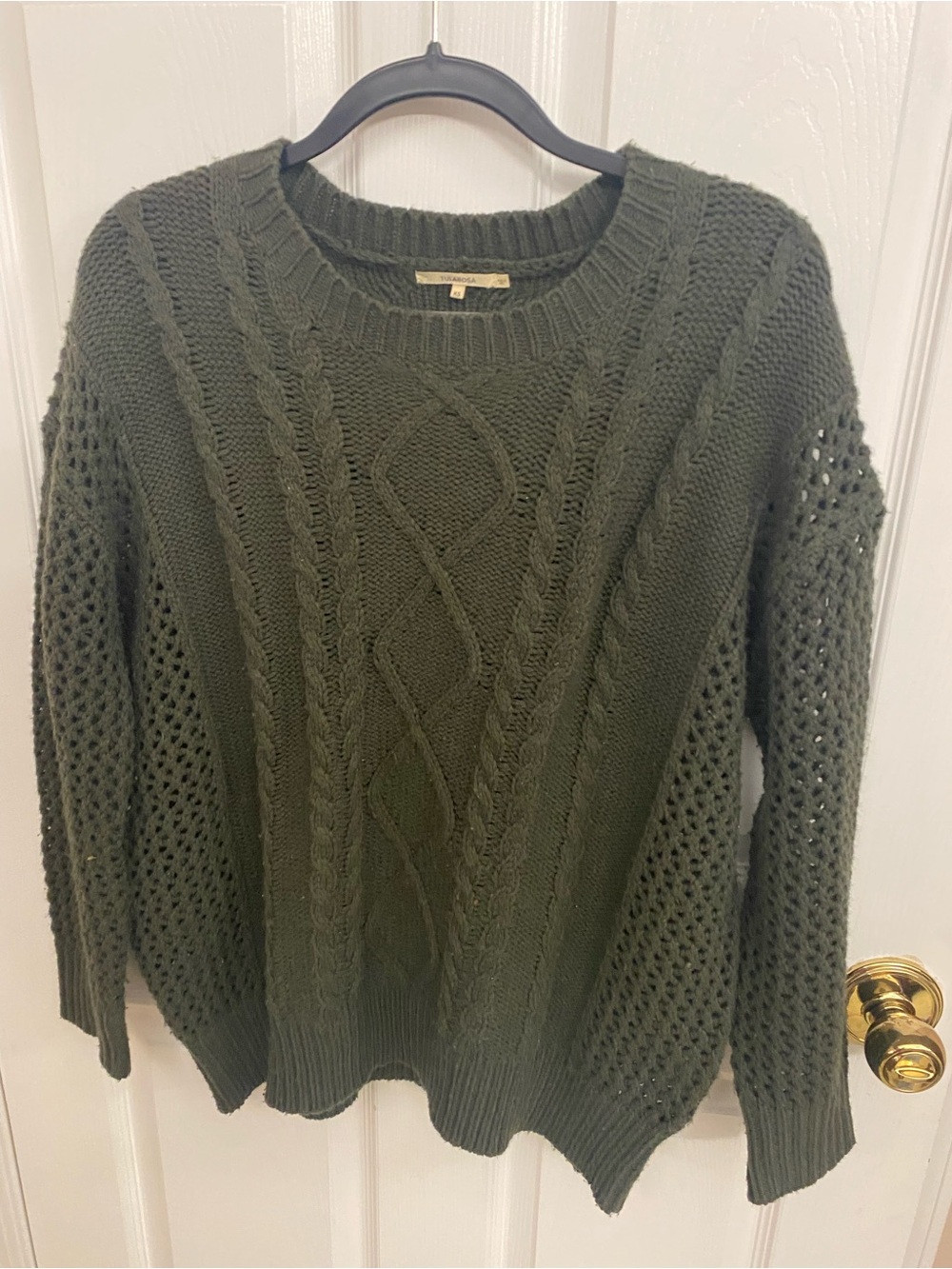 Tularosa Olive Green Cable Knit Scoop Neck Sweater
